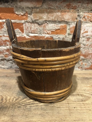 Antique Primitive Staved Wooden Well Bucket Dry Measure w/ Wood Bands No Handle - 第 3/14 張圖片