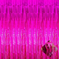4 Pack 3.2x8.2ft Fuchsia Foil Fringe Curtain Backdrop Metallic Tinsel