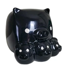 Black Pig Piggy Coin Bank Mom w/ 3 Baby Pigglets Square Whimsical Farmhouse Farm