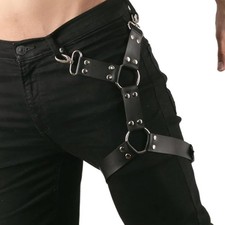 Punk Leather Thigh Harness for Men, Gothic Caged Leg Strap, Adjustable Cosplay C