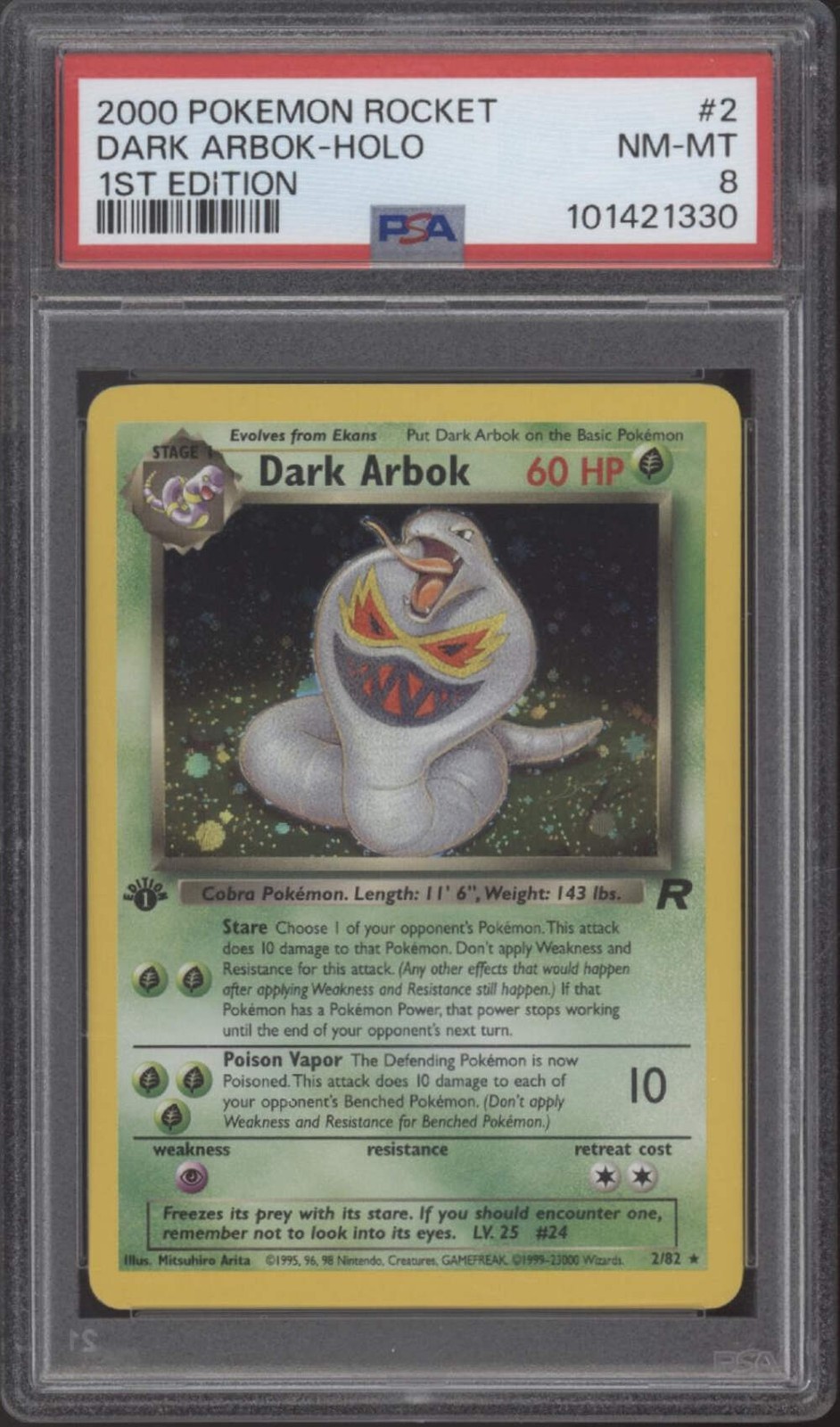 Dark Arbok Pokemon Team Rocket Holo 1st Edition #2 PSA 8