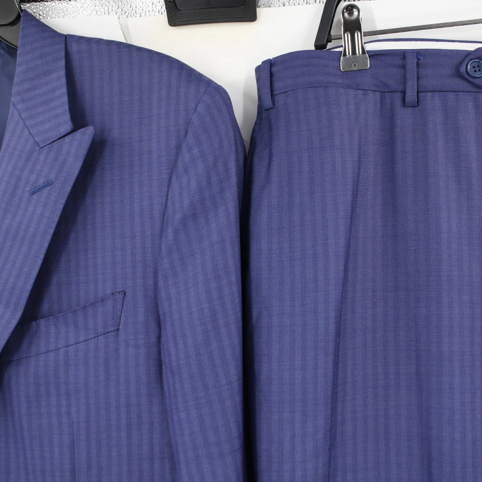 Canali 1934 suit Mens 44R 37x29 blue striped peak lapel wool flat front modern - Image 3 of 4