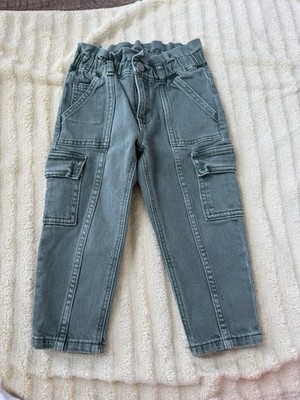 Baby GAP Girls Green Denim Cargo Pants 3 Years Elastic Waist Pockets
