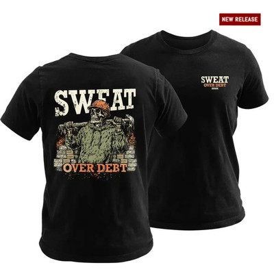Sweat Over Debt Blue Collar T-Shirt, Hard Work Skull Worker Graphic Tee