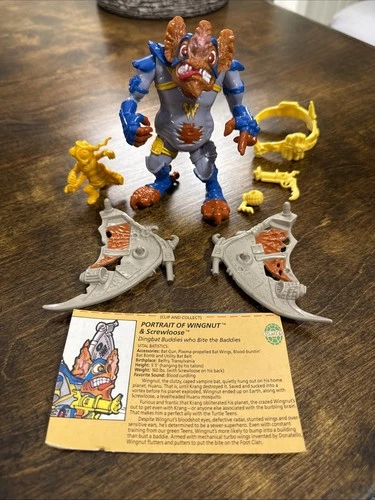 Vintage TMNT Wingnut and Screwloose Action Figure 100% Complete Playmates 1990