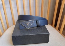 Prada men's blue/black leather belt