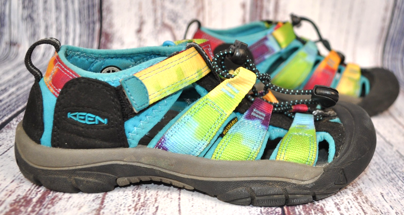 Sandali Keen grandi bambino US 2 EU 34 UK1 tie dye arcobaleno Newport H2 escursionismo in acqua