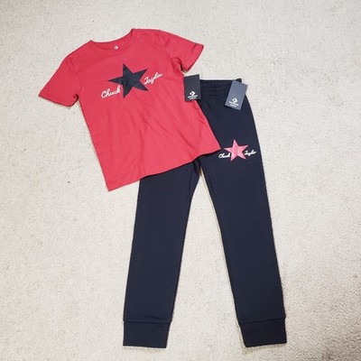NEW Converse Boys/Kids 2 Piece Outfit T-Shirt & Joggers Pants Sz S Chuck Taylor