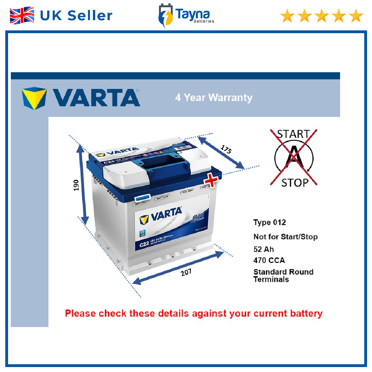 Battery fits MG MG TF MG ZR MG ZS METRO MAGNETTE MAESTRO EXPRESS 012