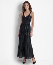 $189 Dkny Women's Black Foil Plissé Sleeveless Dress Size M