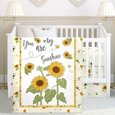 3 Pcs Sunflower Bee Baby Crib Bedding Set Baby Girl Yellow Crib Sheets You Ar...