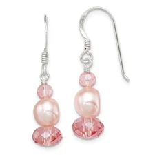 Sterling Silver Peach Crystal/Freshwater Cultured Pearl Earrings Jewerly