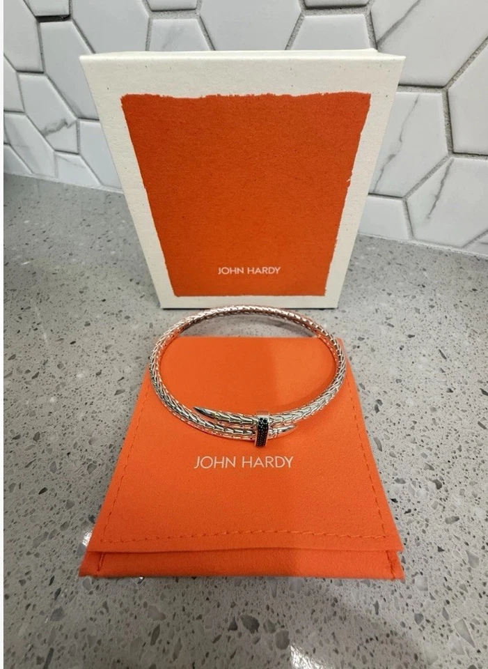 John Hardy Spear Flex Cuff, Sterling Silver with Treated Black Sapphire Size XL - Image 3 of 4