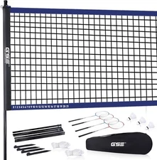 GSE Outdoor Volleyball & Badminton Combo Set for Yard, Beach, Lawn, Park