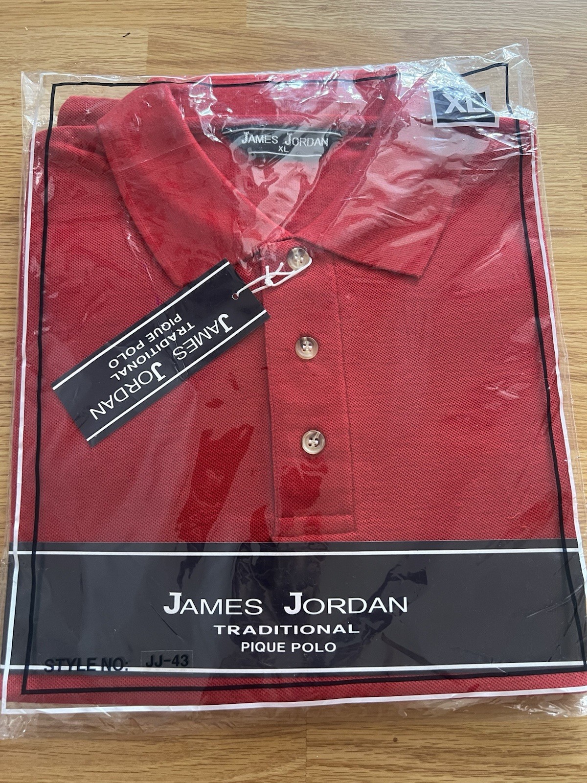 James Jordan Men’s Piqué Polo Shirt XL Red Solid Collared Button 65/35 image 3