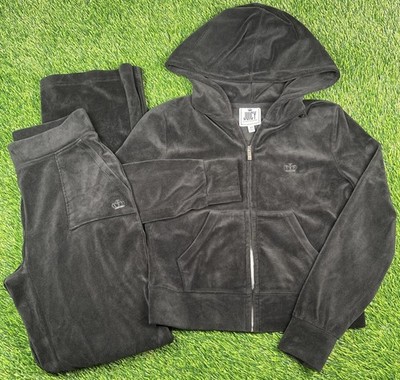Y2K Juicy Couture Black Velour Velvet Track Suit Set Woman s XS Babydoll
