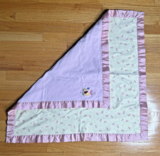 Vtg Disney Winnie The Pooh Piglet Pink Floral Satin trim Baby Blanket 32x30
