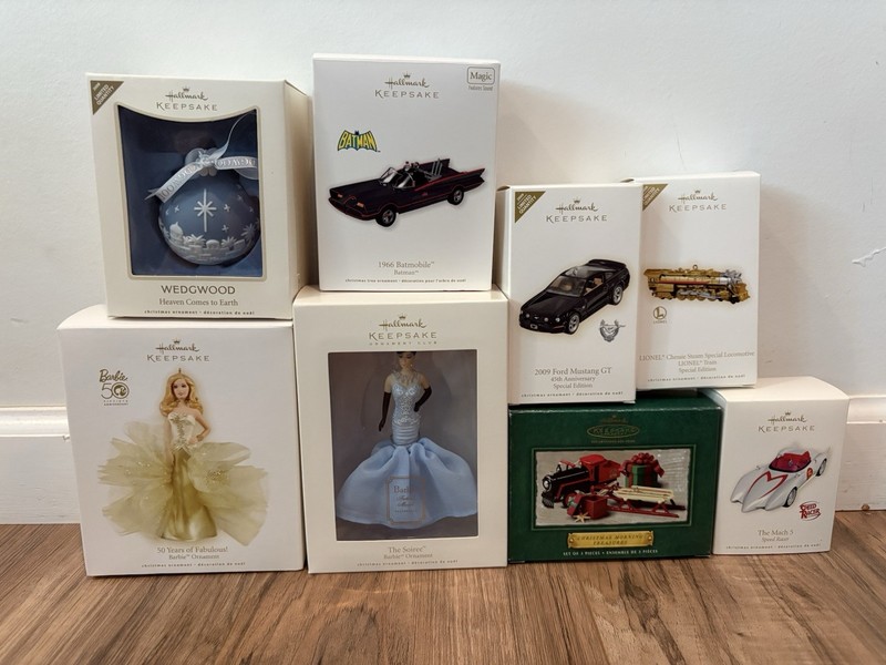 Hallmark Keepsake Ornament Lot of 8 Batman Speed Racer Barbie Lionel Mustang New