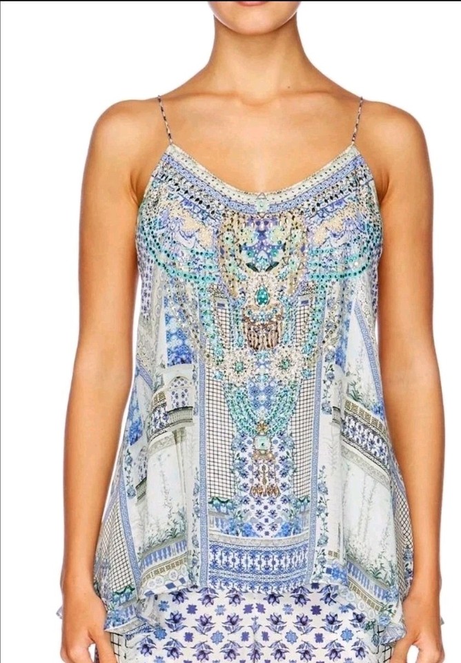 CAMILLA Size S shoestring sleeveless top blue T-Back 'Salvador Summer'