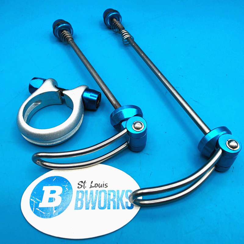 Odyssey Svelte Quick Release Skewer Set Blue Ano 100/135mm Titanium +Seat Collar