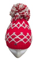 American Eagle Unisex Knit Winter Beanie Hat With Pom Pom Red  White Geometric