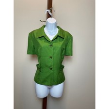 Adrianna Papell 100 Silk Green Short Sleeve Blazer Size 12