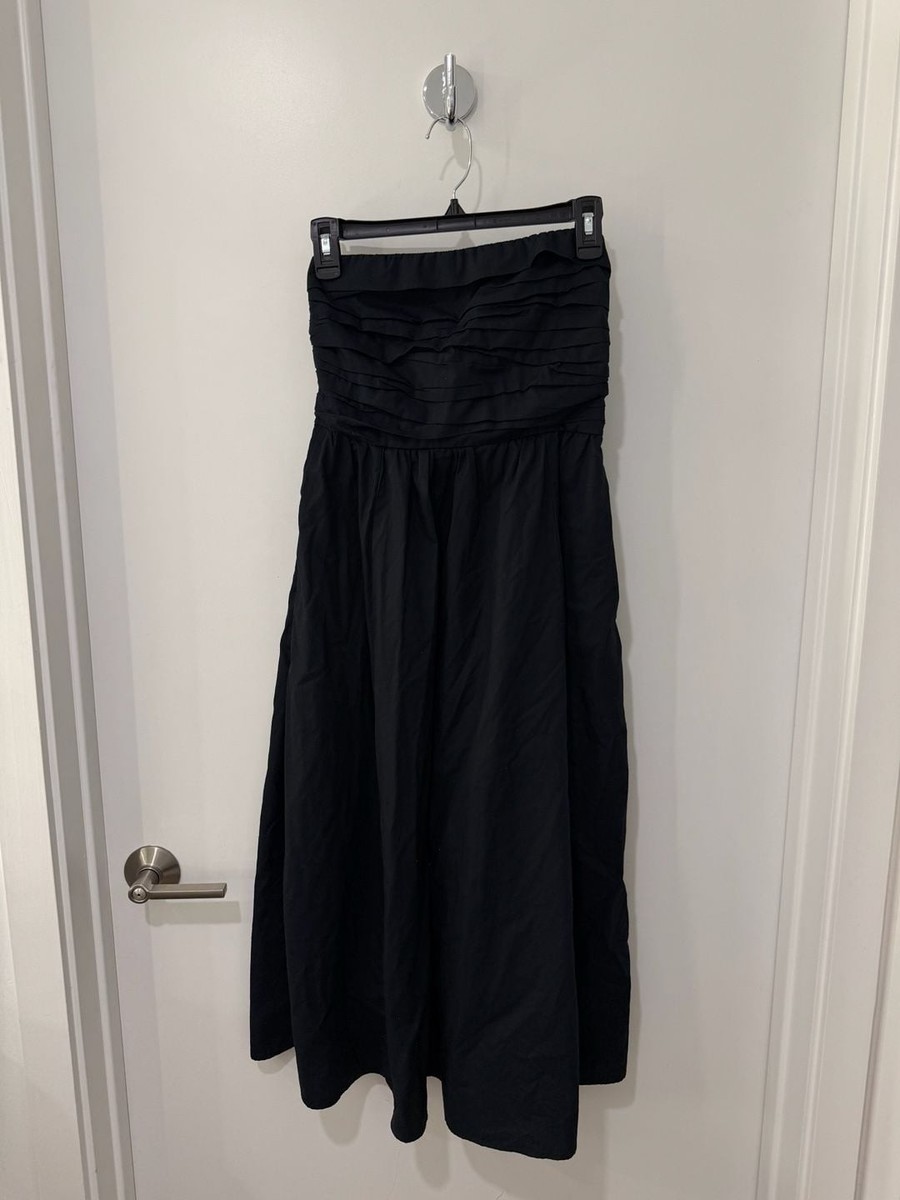 Abercrombie & Fitch Strapless Ruched Poplin Midi Dress in Black