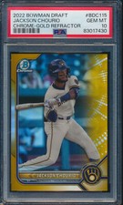 PSA 10 JACKSON CHOURIO 2022 Bowman Chrome Draft GOLD REFRACTOR/50 RC GEM MINT