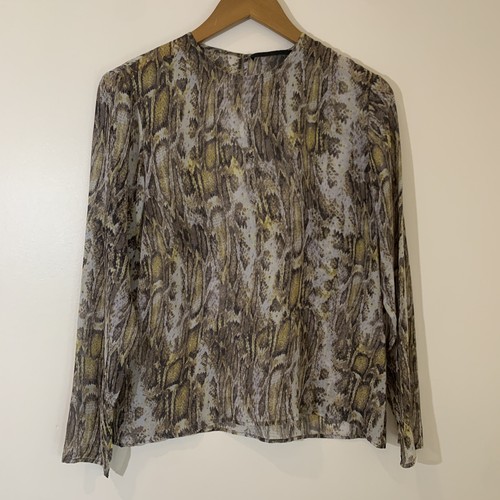Jenni Kayne Womens Silk Blouse Small Semi Sheer Snake Print Luxury Designer