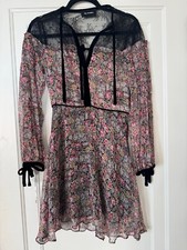 THE KOOPLES Sheer Floral Print Dress XXS Lace Trim Silk *GORGEOUS*