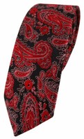 Schmale Tigertie Designer Krawatte In Rot Schwarz Silber Paisley Gemustert
