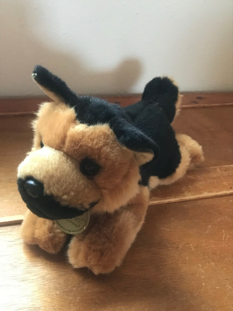 Miyoni by Aurora Small Black Tan Plush Lying Down German Shepherd Puppy  Dog