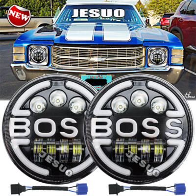 2PC 7'' Round LED Sealed Headlight Hi-Lo H4 for Chevrolet Chevelle 1971 1972 1973