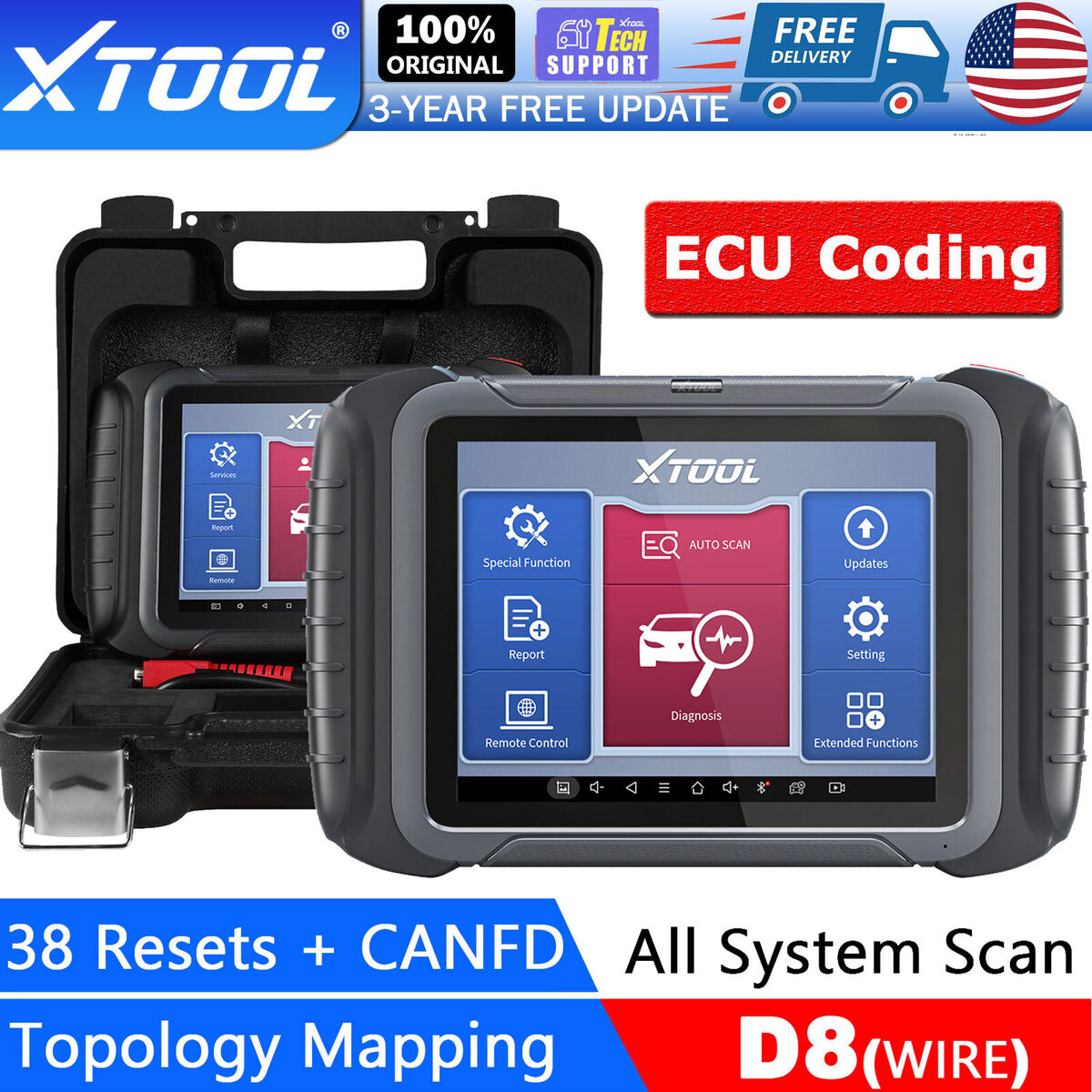 XTOOL D8 Key Pogrammer Bi-directional Coding Scanner Full System Auto  Diagnostic