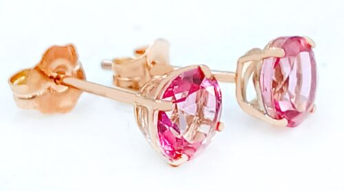 GENUINE 1.76 Cts PINK SAPPHIRE STUD EARRINGS 14k ROSE GOLD (5mm) - Made in USA