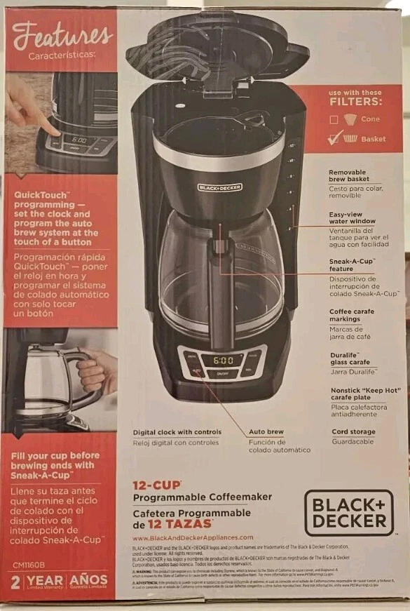 Black+Decker CM1160B 12-Cup Programmable Coffee Maker, Black/Stainless Steel ba - Image 2 of 2