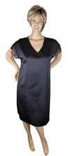 Cruz Natori Black Poly Nightgown W/ Lace Trim Sleeves Side Slits Slip Nightie