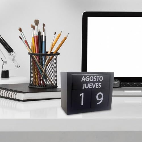 Wooden Block Calendar for Desk Black and White Decor, Perpetual