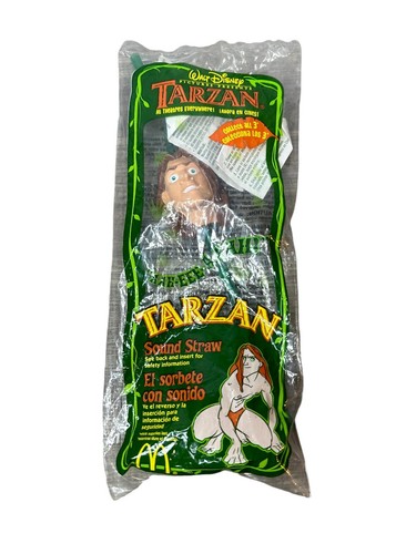 Jouet ancien vert Tarzan McDonald's Happy Meal Tarzan paille sonore scellé 1999 - Photo 4/5