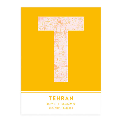 Teheran Iran Stadtplan Typografie ungerahmter Wandkunstdruck 12 x 16 Zoll