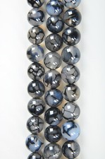 Black White Dragon Vein Agate Smooth Round Beads 6mm 8mm 10mm 12mm 15.5" Strand