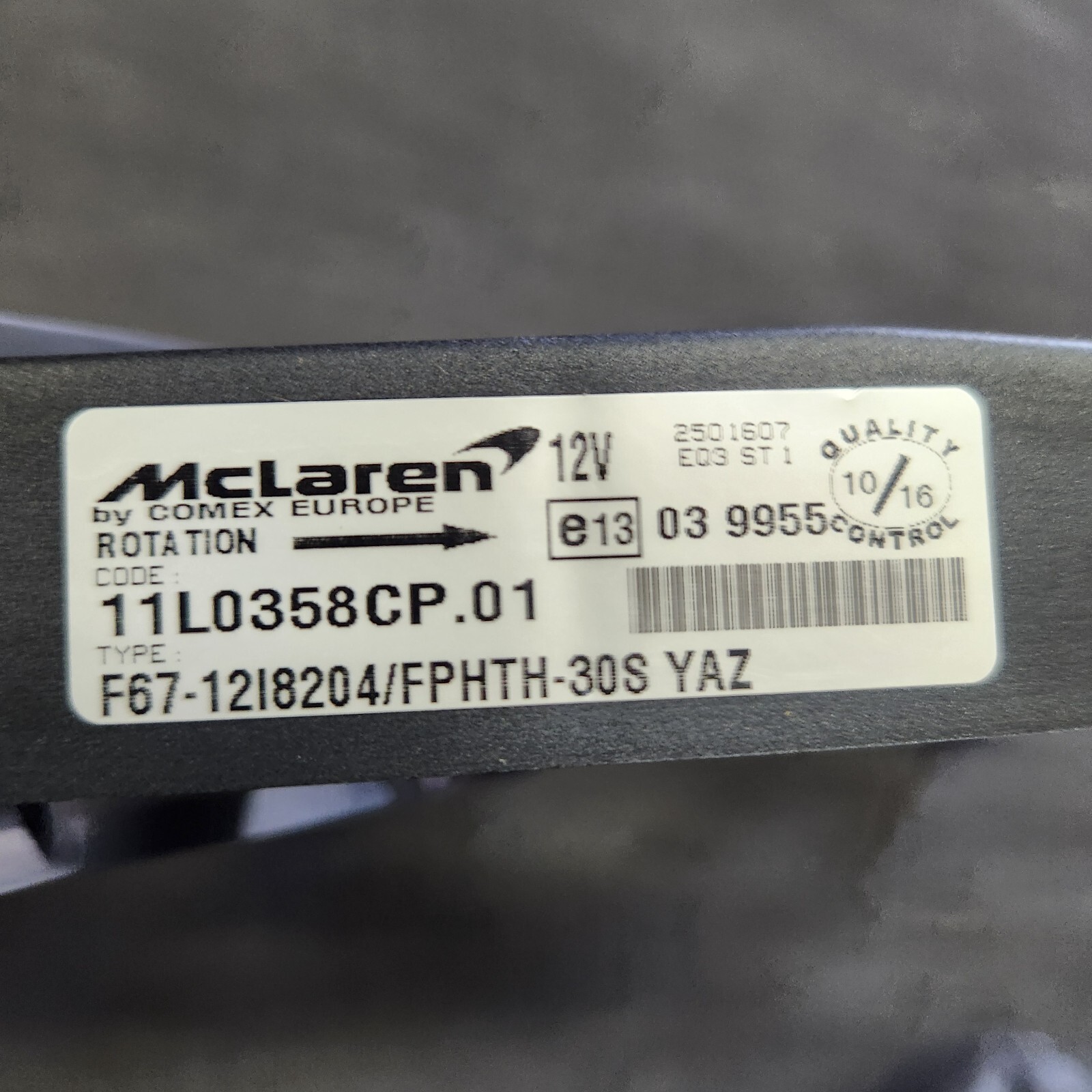 MCLAREN 650S 3.8L RADIATOR COOLING FAN LEFT SIDE