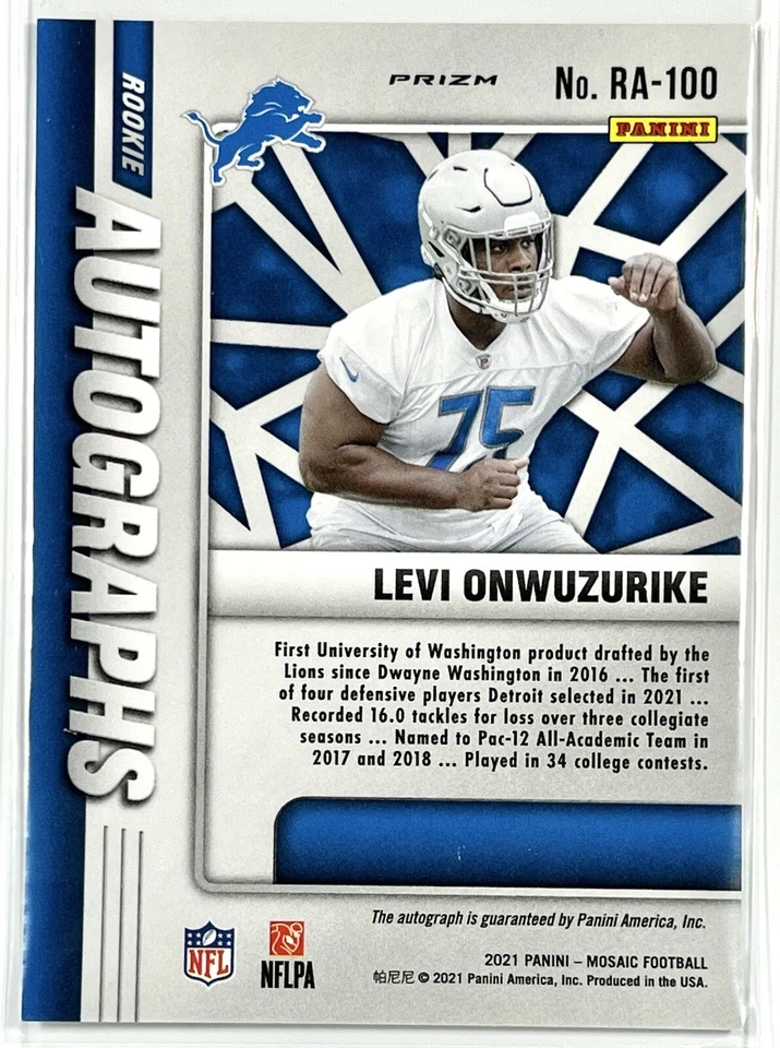 Levi Onwuzurike Rookie Auto 2021 Panini Mosaic #RA-100 - Image 2 of 2