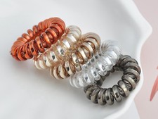 10Pcs Shine Silver Spiral Phone Cord Elastic Hair Ties 40mm Scrunchies Hair Band