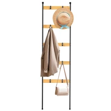 5-Tier Blanket Ladder for Living Room Bamboo Towel Rack with 10 Removable Hooks