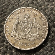 1934 Australia Silver Florin (2 Shilling) Coin