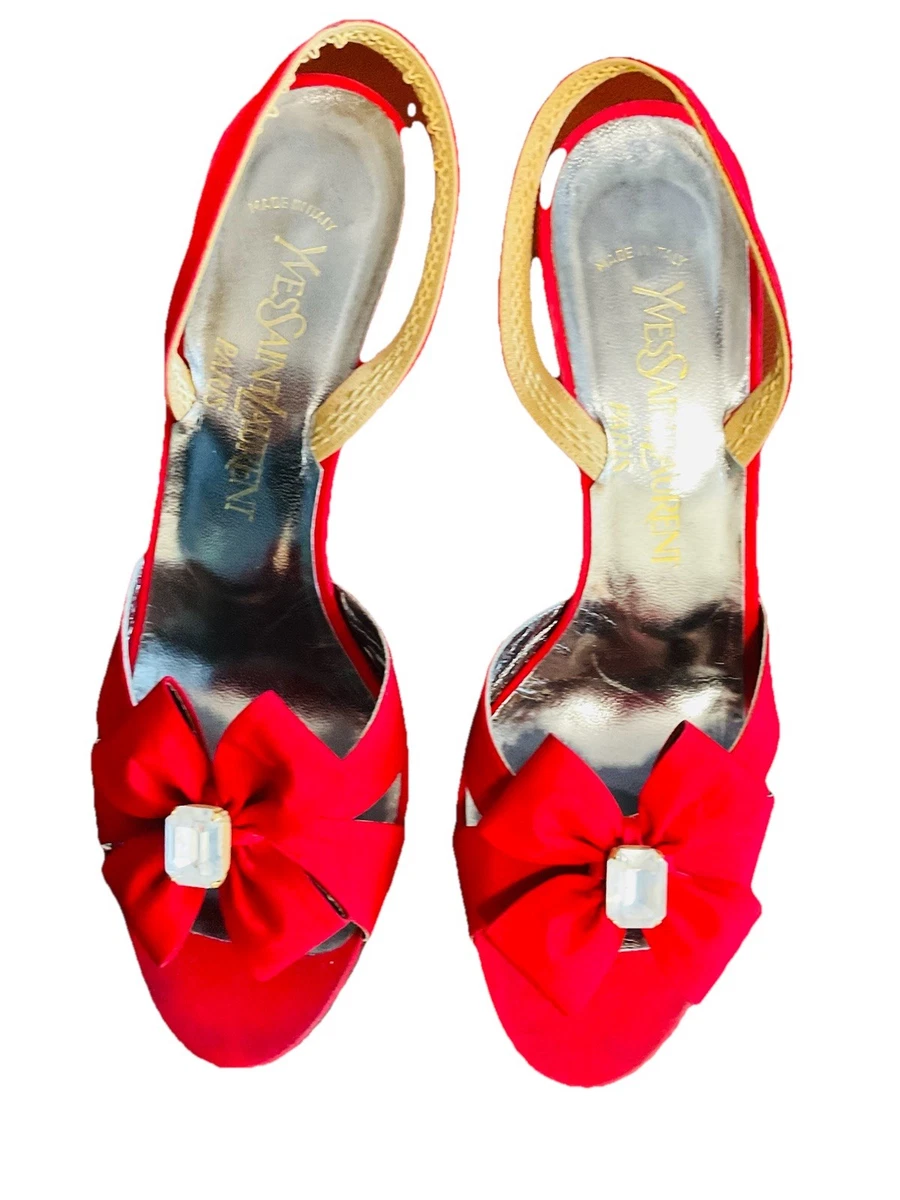 【希少】イヴ・サンローラン ヴィンテージ シルク50% レーヨン50% Yves Saint Laurent Saint Laurent Satin Vintage Shoes for Women for