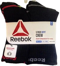 Reebok Performance Training Socks Sz S 4-8 Boys 5 Pairs Pack Crew Cut Socks Girl
