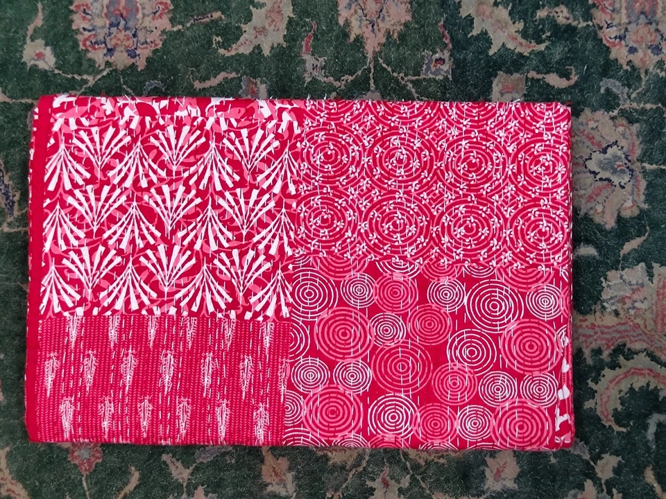 Pink Indian Cotton Kantha Quilt Bohemian Throw Blanket Twin Queen King Size - Image 3 of 4