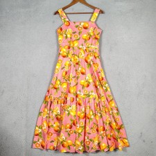 Talbots Maxi Dress Women's 6 Petite Pink Lemon Oranges Smocked Tiered Ruffle